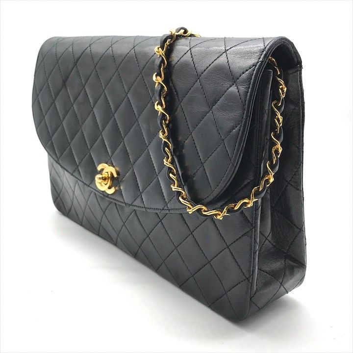 CHANEL シャネル ココマーク ターンロック マトラッセ ラムスキン チェーン ショルダー バッグ ブラック ブランド 鞄 BAG a10529