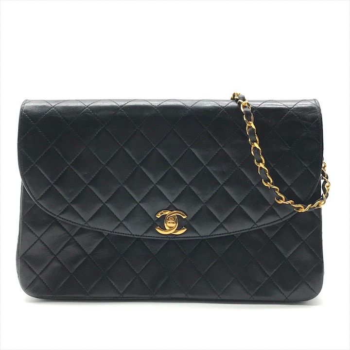 CHANEL シャネル ココマーク ターンロック マトラッセ ラムスキン チェーン ショルダー バッグ ブラック ブランド 鞄 BAG a10529