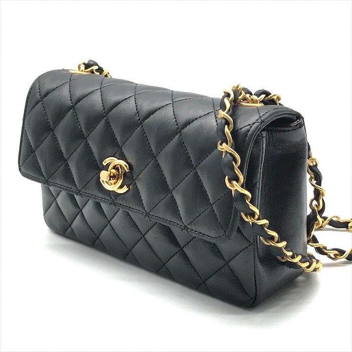 CHANEL シャネル ココマーク ミニ マトラッセ ラムスキン チェーン ショルダー バッグ ブラック ブランド 鞄 BAG a10531