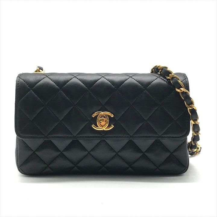 CHANEL シャネル ココマーク ミニ マトラッセ ラムスキン チェーン ショルダー バッグ ブラック ブランド 鞄 BAG a10531