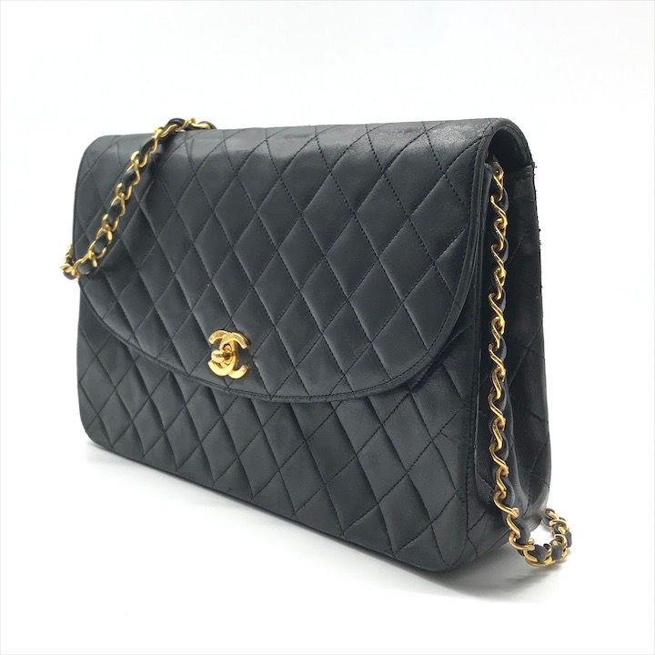 CHANEL シャネル ココマーク ターンロック マトラッセ ラムスキン チェーン ショルダー バッグ ブラック ブランド 鞄 BAG a10579