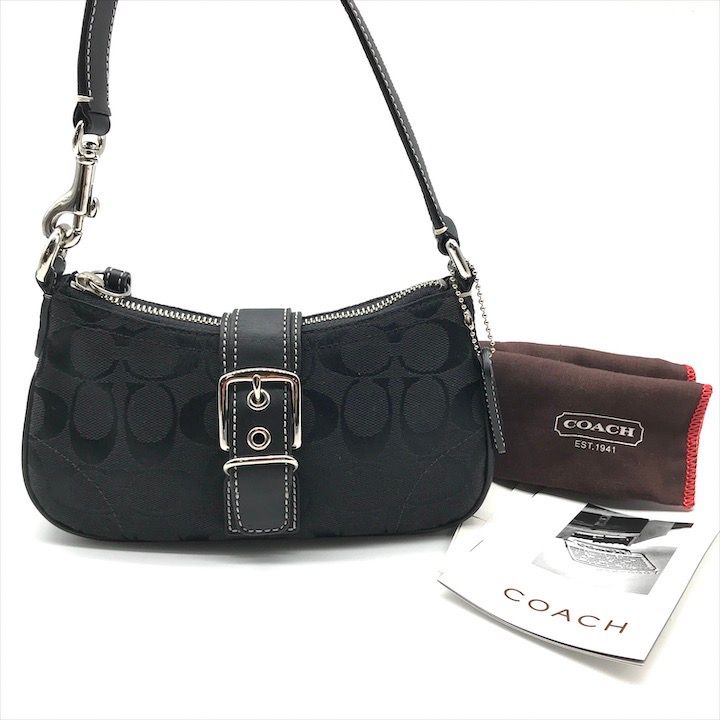 超 COACH コーチ シグネチャー キャンバス レザー ミニ ハンド ショルダー バッグ レディース ファッション ブラック a10779