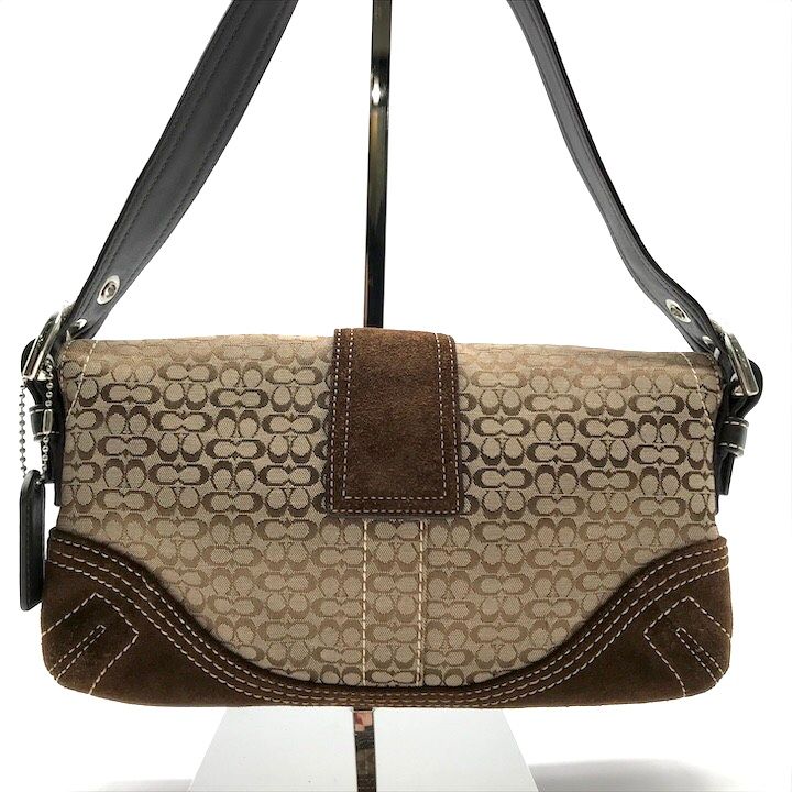 超 COACH コーチ シグネチャー スエード キャンバス レザー ワンショルダー バッグ レディース ファッション ブラウン a10782