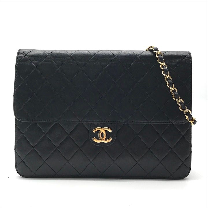 CHANEL シャネル ココマーク プッシュロック マトラッセ ラムスキン チェーン ショルダー バッグ ブラック ブランド 鞄 BAG k 6708