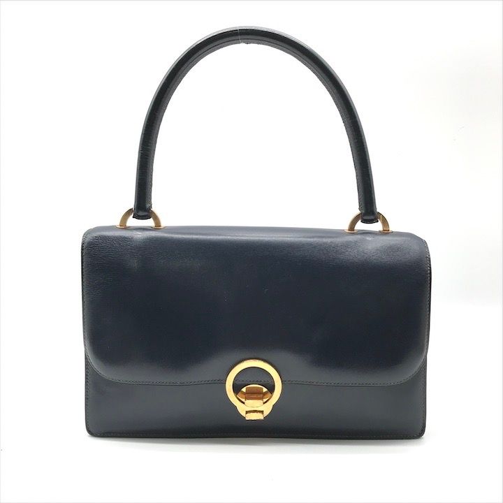 HERMES エルメス レザー ヴィンテージ リングドゥ ヴィンテージ ゴールド金具 レディース ハンド バッグ 鞄 ネイビー m15085