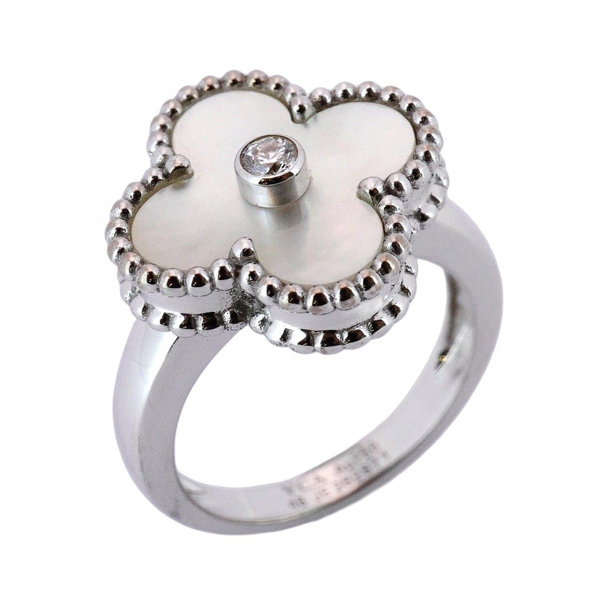 5jmb0832 ヴァンクリーフ＆アーペル リング ヴィンテージ アルハンブラ 1PD K18WG ホワイトゴールド ダイヤモンド マザーオブパール ＃48 レディース