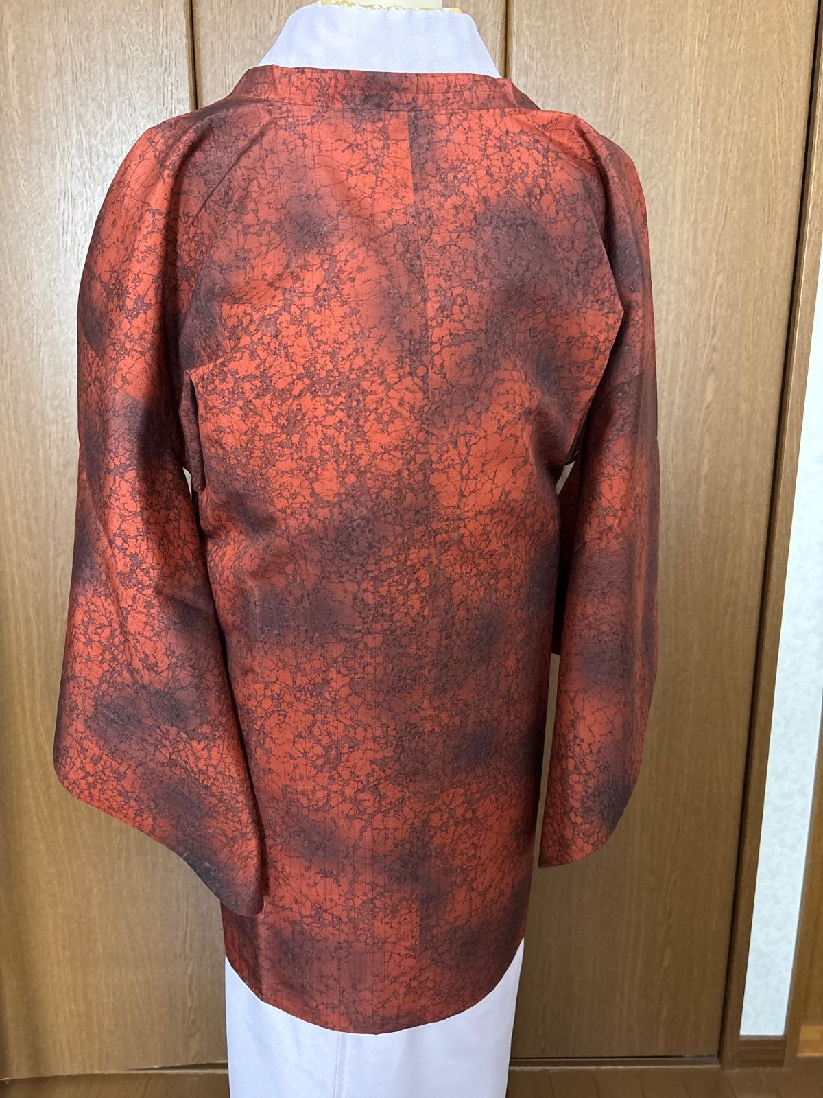  ろうけつ染 袷道行 ちりよけ オレンジ系 裄68 羽織 着物 浴衣