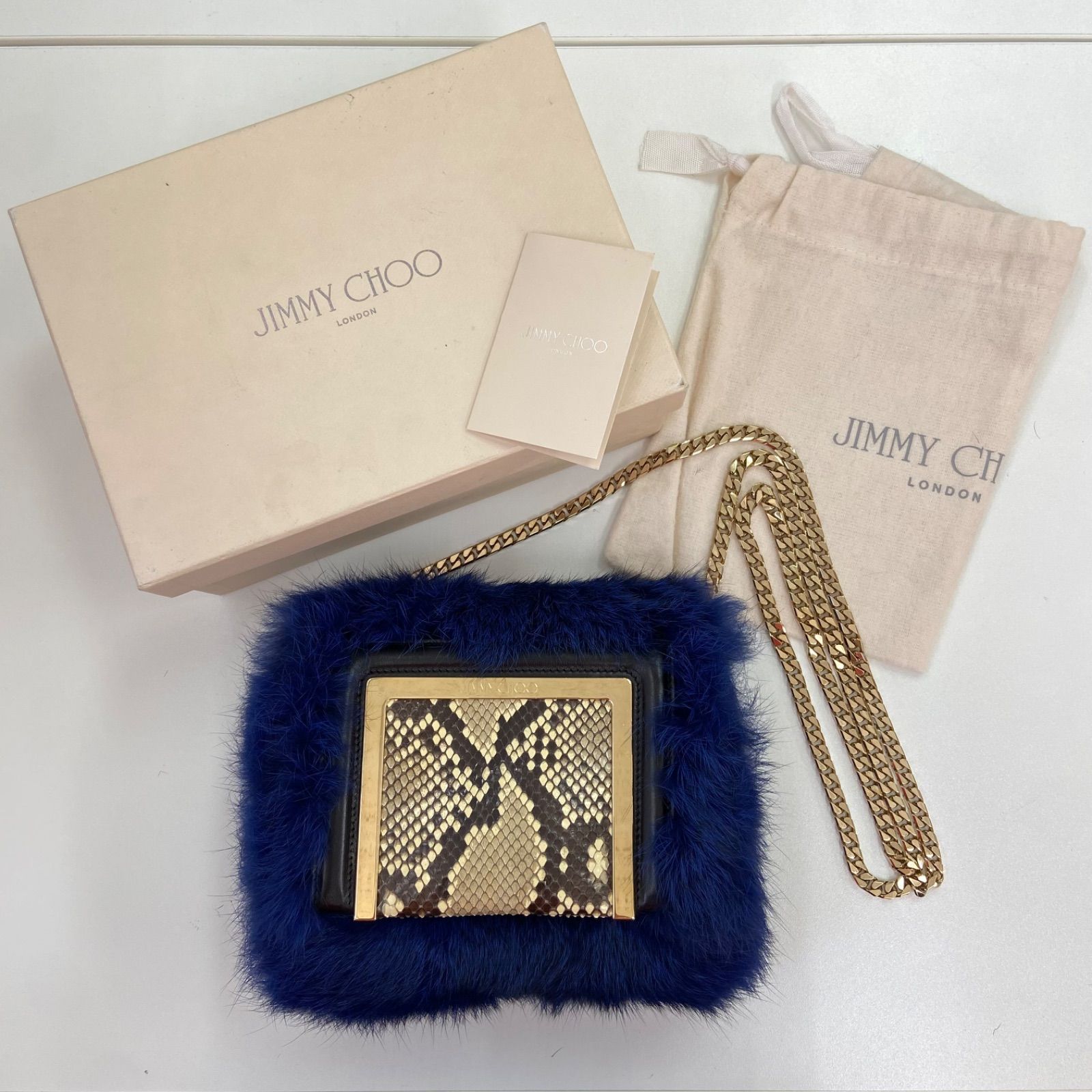 JIMMY CHOO ジミーチュウ FOXファー パイソンレザー チェーン ショルダーバッグ