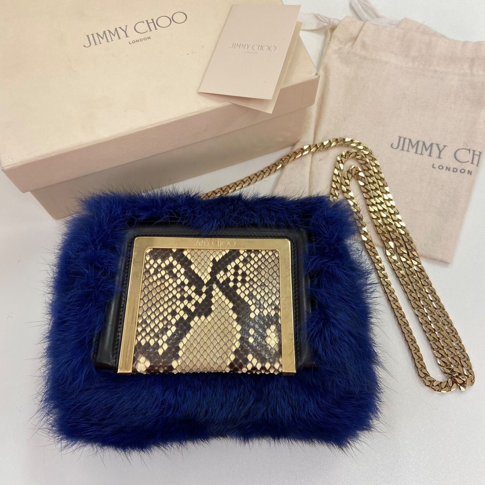 JIMMY CHOO ジミーチュウ FOXファー パイソンレザー チェーン ショルダーバッグ