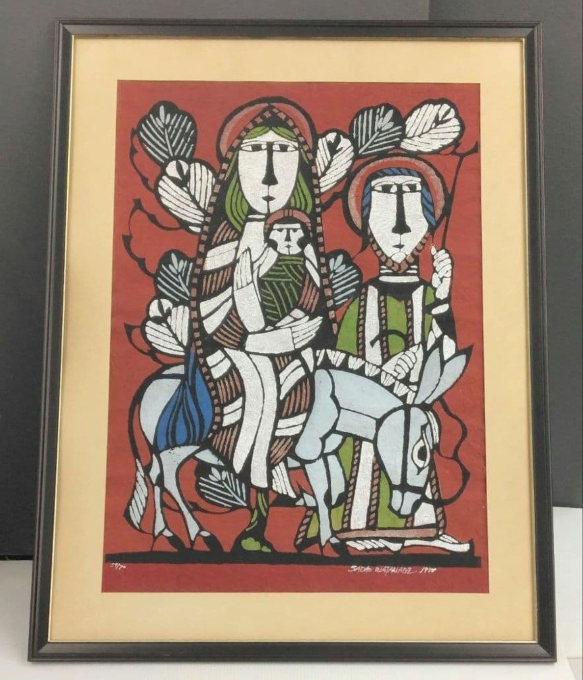 渡邊禎雄　☆聖母子　版画　1988年 渡辺禎雄「聖母子」限定型染め版画 59/70 サイン入り 1978年 - メルカリ