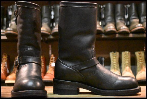 7D 白タグ Chippewa チペワ 97863 エンジニア 黒 ブラック スチールトゥ プルオン 10インチハイト ブーツ HOPESMORE FJ373