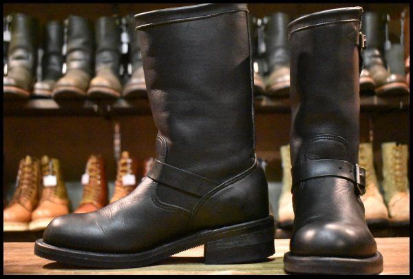 7D 白タグ Chippewa チペワ 97863 エンジニア 黒 ブラック スチールトゥ プルオン 10インチハイト ブーツ HOPESMORE FJ373