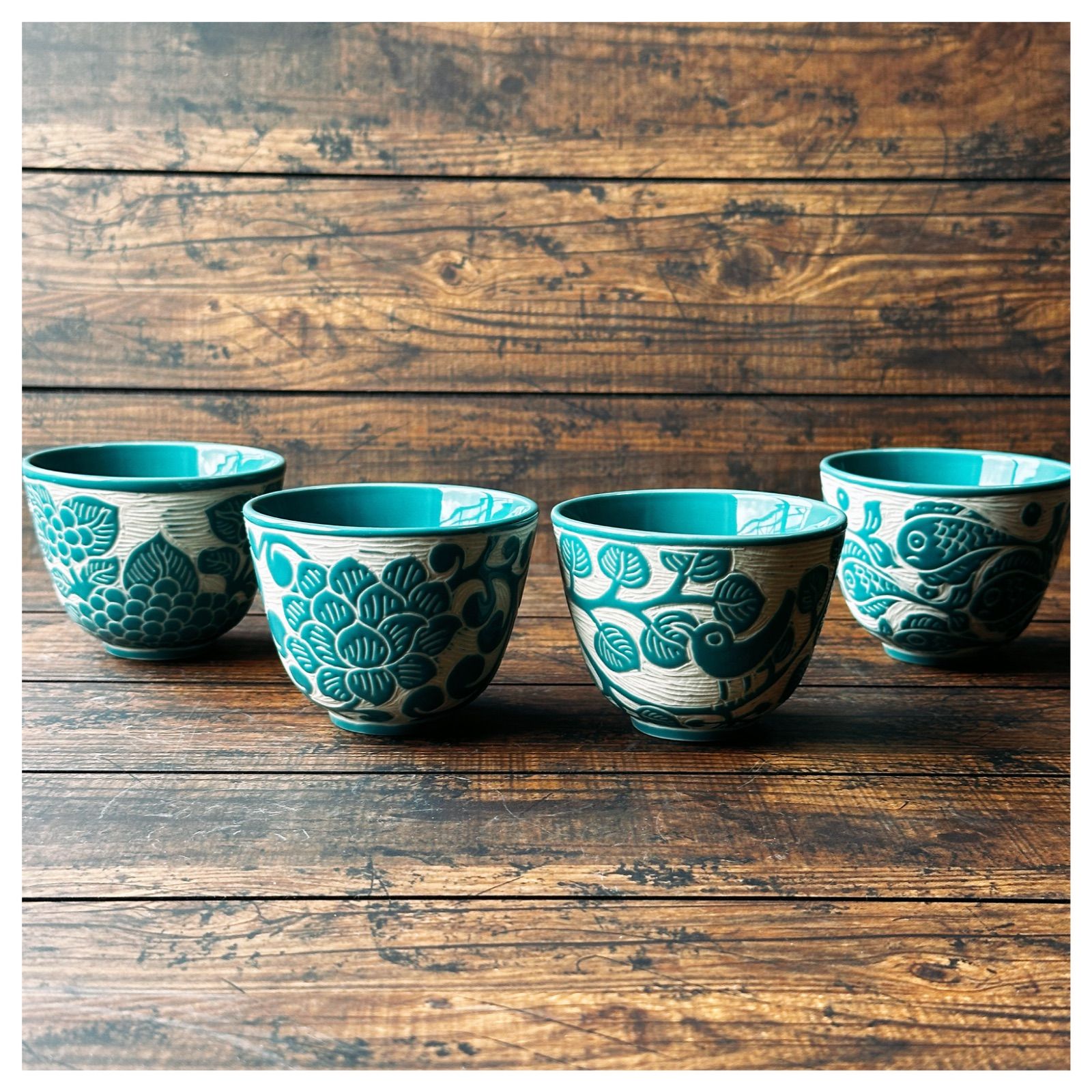 ばっちゃん焼き　金魚デザイン 陶器ティーセット ばっちゃん焼き 金魚デザイン 陶器ティーセット 新品 ベトナムの