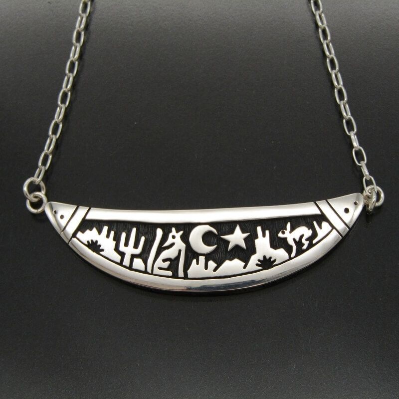 Alvin Taylor ホピ族 ネックレス クレセント ペンダント オーバーレイ アルビンテイラー 三日月 風景