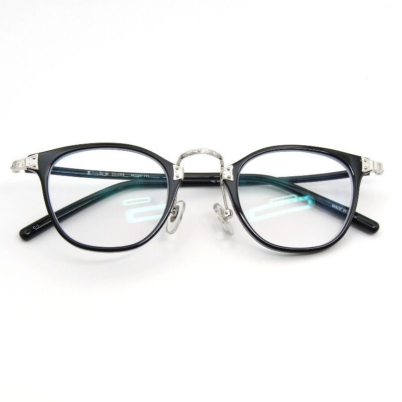 越前国甚六作 エチゼンコクジンロクサク メガネフレーム JIN-084 C-1 ブラック シルバー 度入り 54000054