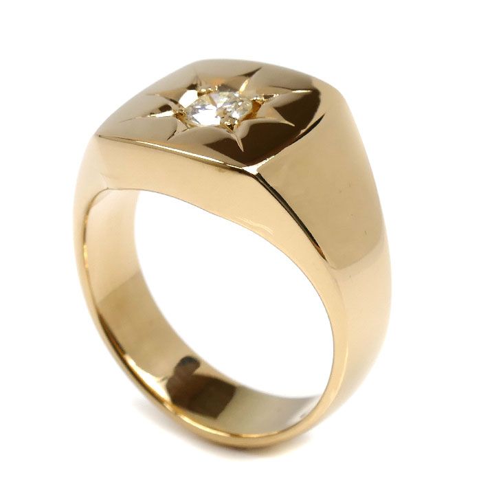 K 18 YG イエローゴールド 印台 ダイヤ リング 指輪 ダイヤモンド0.33 ct 20号 19.2 g メンズ