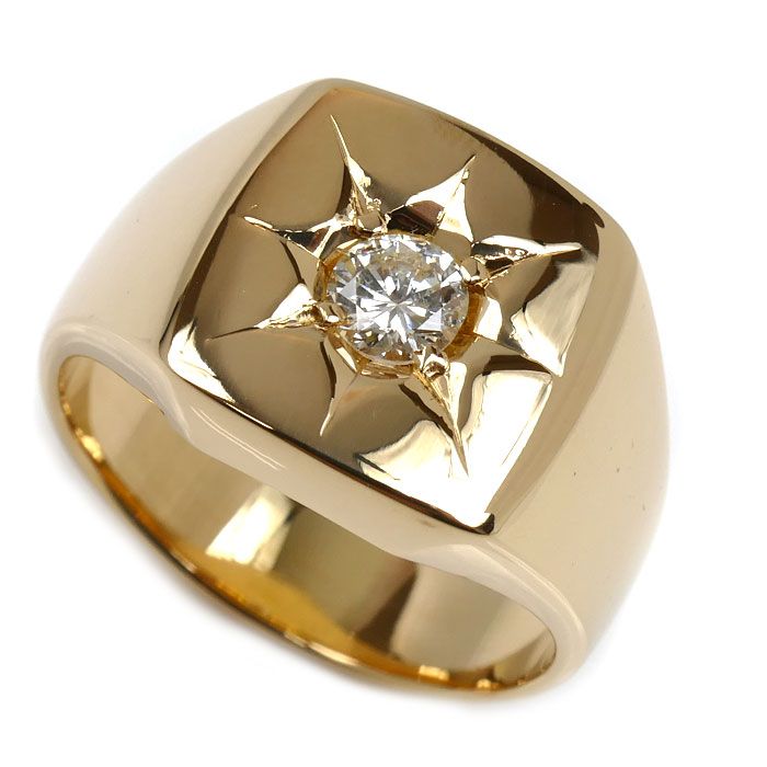 K18YG イエローゴールド 印台 ダイヤ リング 指輪 ダイヤモンド0.33ct 20号 19.2g メンズ