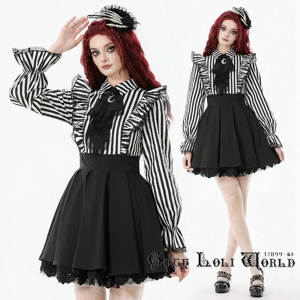 ゴスロリワールド DW 1141 地雷系 ファッション リボンジャボ付 ワンピース ドレス ゴシック ゴスロリ ロリィタ ロリータ ヴィジュアル系 個性的 ライブ衣装