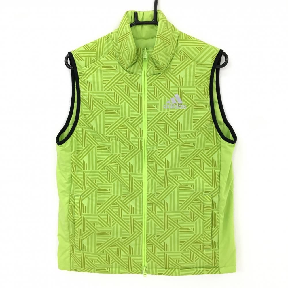 美品】アディダス 中綿リバーシブルベスト ライトグリーン 総柄 メンズ