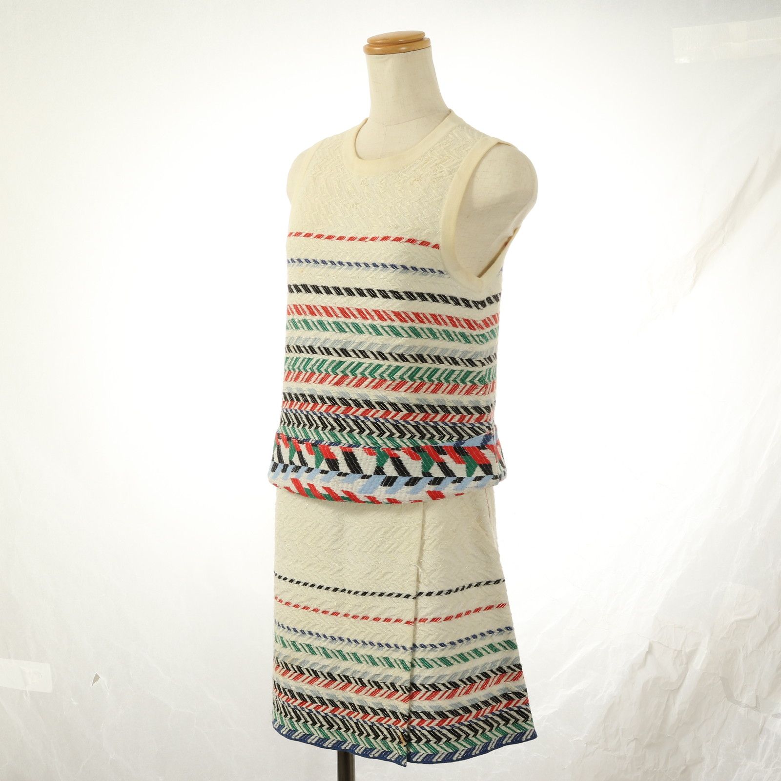 シャネル 2016 SS エアライン ツイード セットアップ ノースリーブ ラップ スカート 洋服 レディース EEA C 35-1