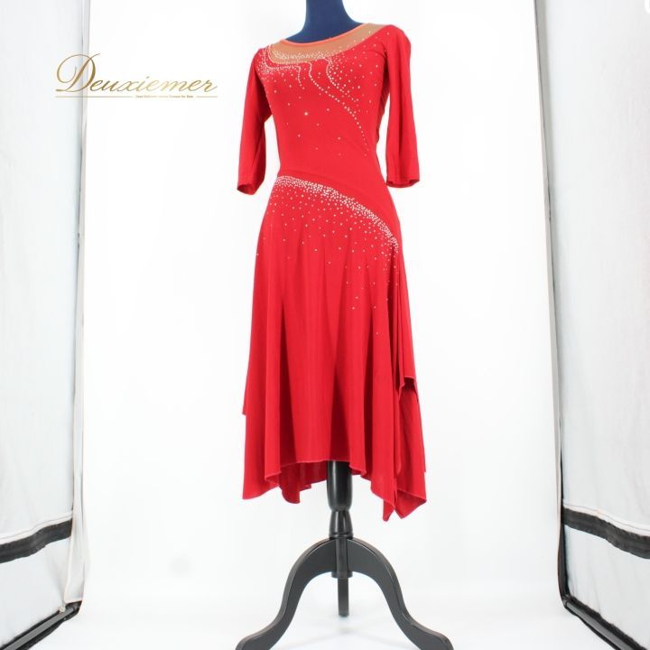 【美品 社交ダンス衣装】ワンピース ドレス ICHIOKU 赤 レッド ピンク 社交ダンス 衣装 ラテン ドレス ワンピース パーティ衣装 女性用