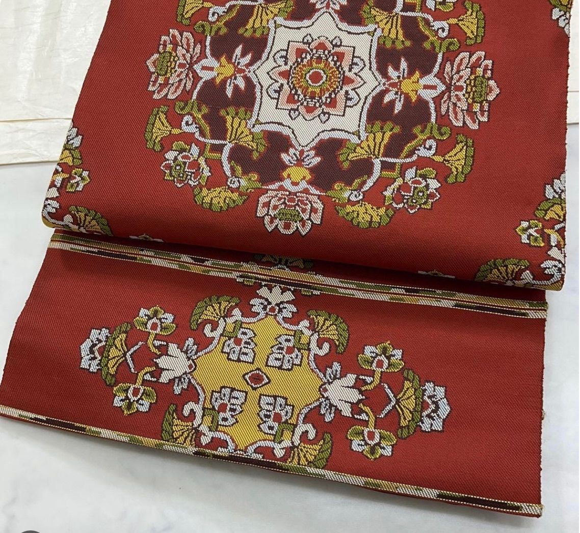帯2827 ●龍村美術織物謹製 天平双華文錦 高級 正絹 全通 名古屋帯 帯2827 ○龍村美術織物謹製 天平双華文錦 高級 正絹 全通 名古屋