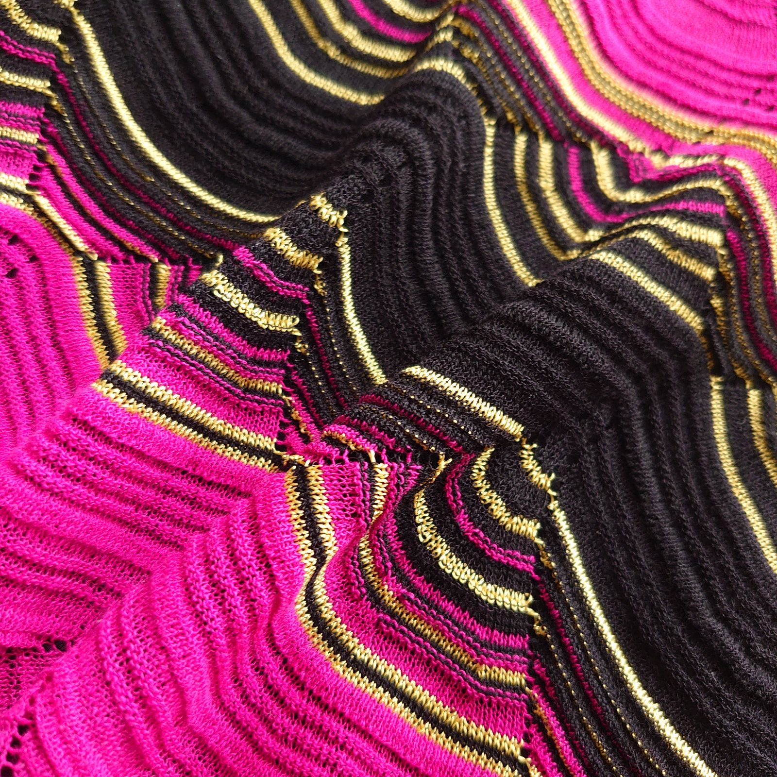  ミッソーニ ニットワンピース ノースリーブ ブラック×ピンク 40 L フ ノースリーブ ひざ丈ワンピース