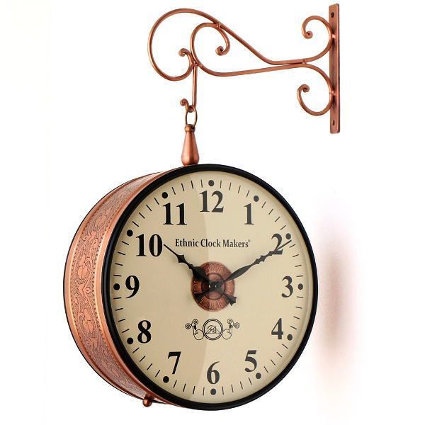 壁掛け時計 アンティーク レトロ おしゃれ 両面 掛け時計 見やすい アナログ 丸 電池式 非電波 直径30 cm エレガントな吊り下げ両面時計 A