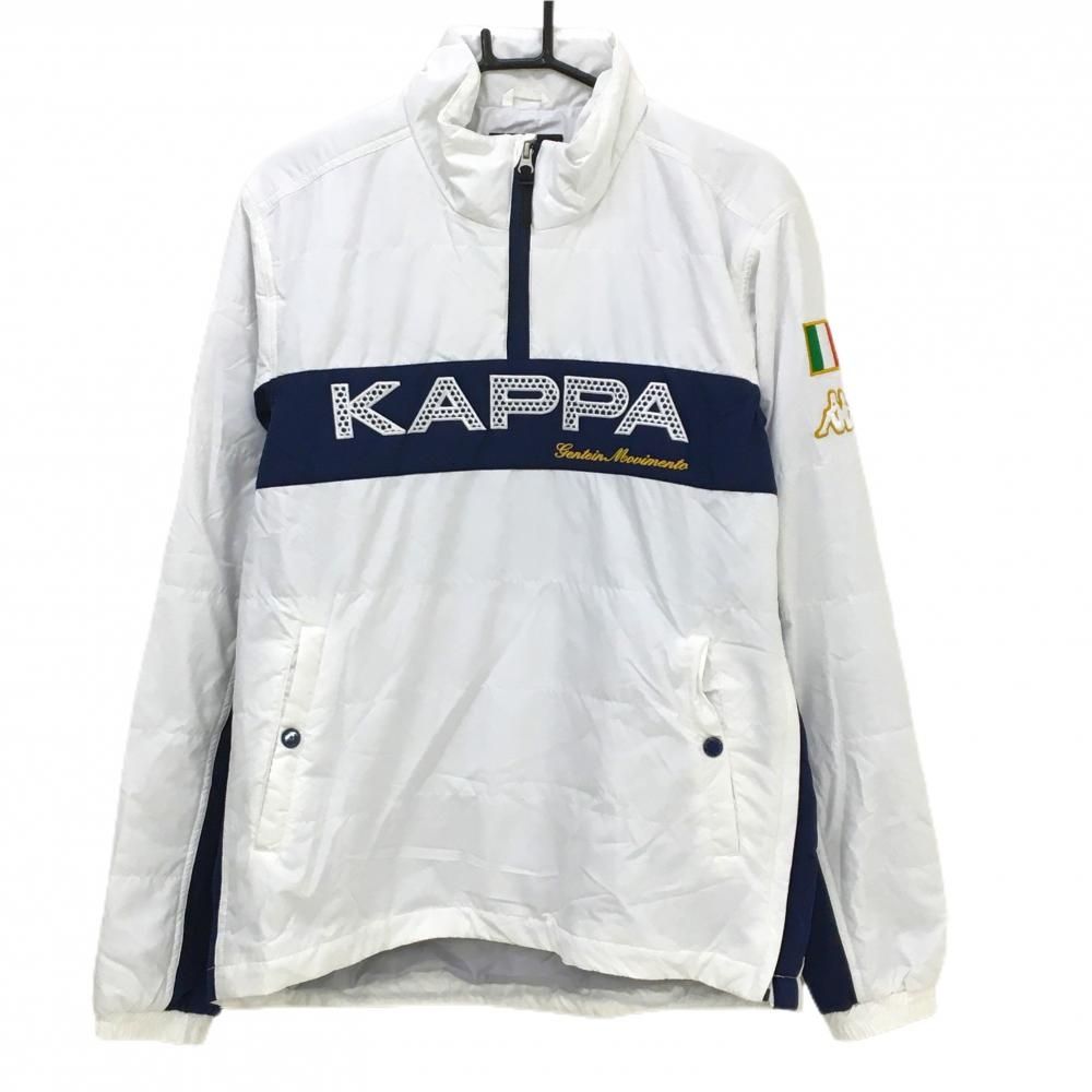 カッパ 中綿ブルゾン 白×ネイビー 発熱 蓄熱保温 ハーフジップ 収納袋付 メンズ LL ゴルフウェア Kappa