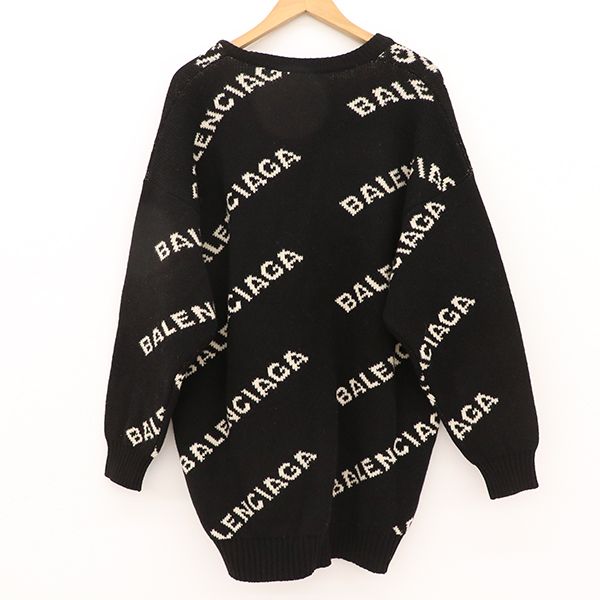 バレンシアガ ロゴ Vネック 長袖 ニット セーター ブラック 表示サイズ38 メンズ yy