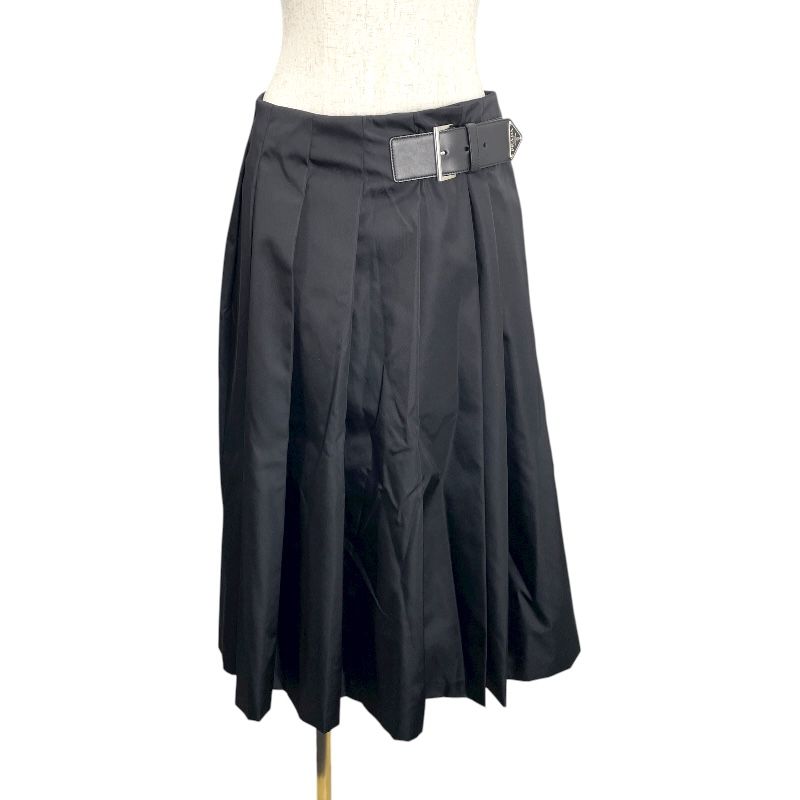 プラダ PRADA トライアングルロゴベルトプリーツスカート 21X922 ブラック ナイロン レディース スカート