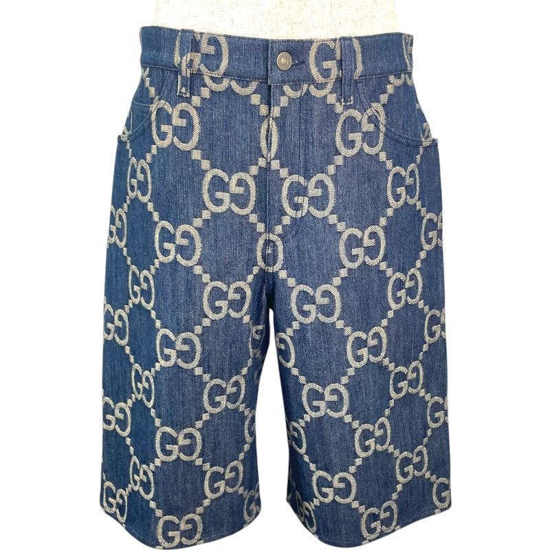 グッチ GUCCI ジャンボGG総柄デニムハーフパンツ 674338 ネイビー コットン メンズ デニムパンツ