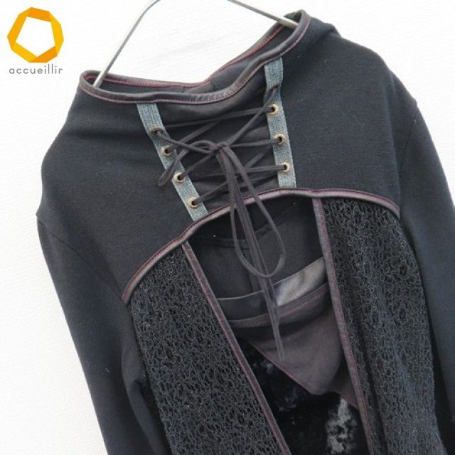 オッズオン OZZON ヒコゾー チュニック ニット セーター レースアップ コーデュロイ デザイン リボン a965358