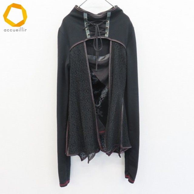 オッズオン OZZON ヒコゾー チュニック ニット セーター レースアップ コーデュロイ デザイン リボン a965358