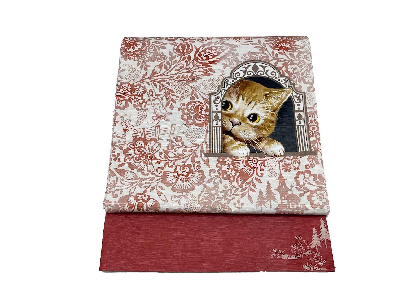 京袋帯 帯 WAKKA 猫柄 199-2 猫 仕立て上がり 正絹 名古屋帯 なごや帯 袋名古屋帯 名古屋 なごや 小紋 紬 和装 カジュアル 絹 おび obi