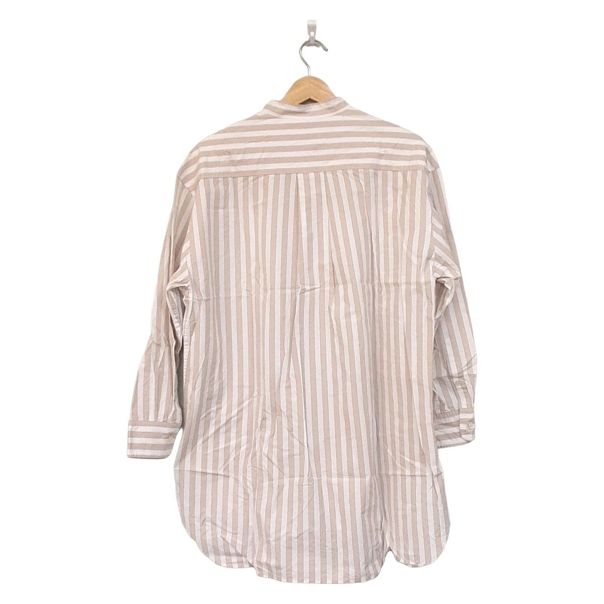 whim gazette ウィムガゼット ワンピース サイズF レディース - 白×ベージュ×黒 長袖 ミニ ストライプ シャツワンピ