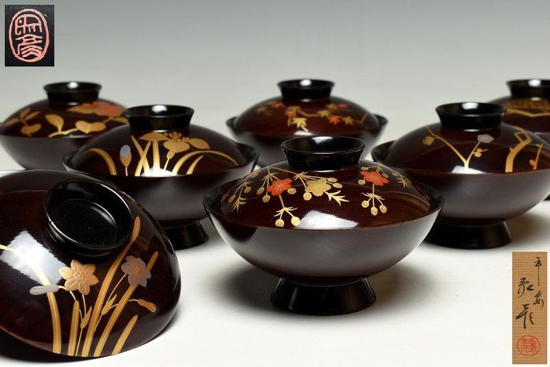 平安象彦 吸物椀 5客組 絵変わり蒔絵 平安象彦 吸物椀 5客組 絵変わり