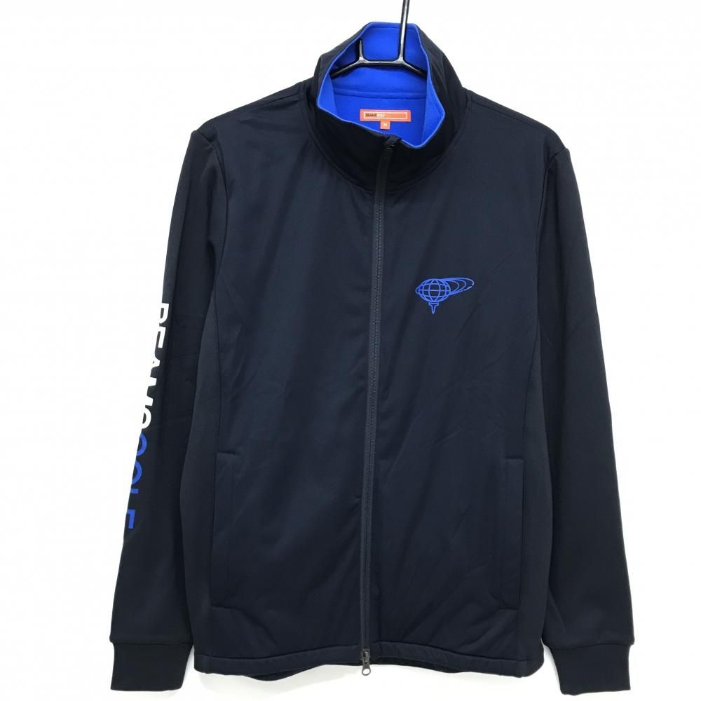超 ビームスゴルフ 切替ジャケット ネイビー×黒 ロゴプリント 裏微起毛 メンズ M ゴルフウェア BEAMS GOLF