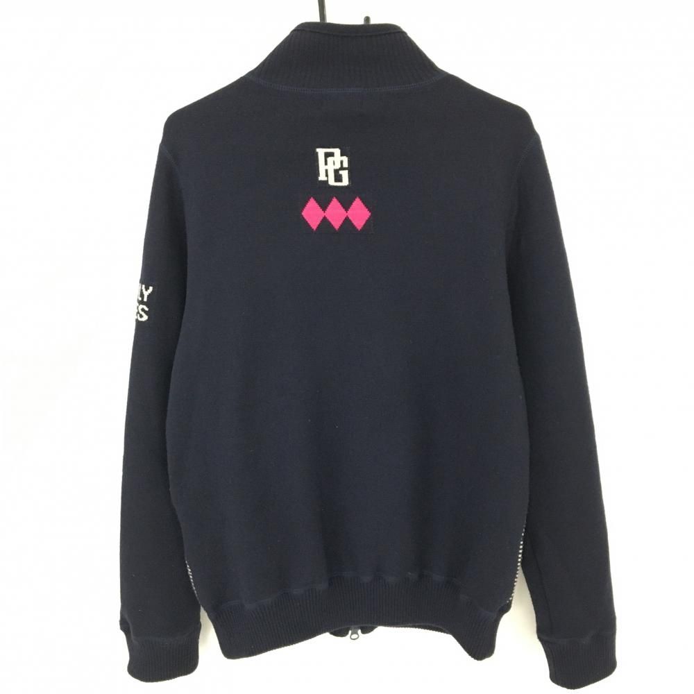 パーリーゲイツ ニットジャケット ネイビー×ピンク 前身頃アーガイル柄 裏起毛 メンズ 4 M ゴルフウェア PEARLY GATES