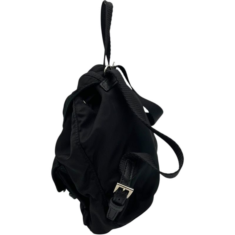 プラダ PRADA トライアングルロゴミニバッグバックチェーンショルダー ブラック シルバー金具 レザー×ナイロン レディース ショルダーバッグ