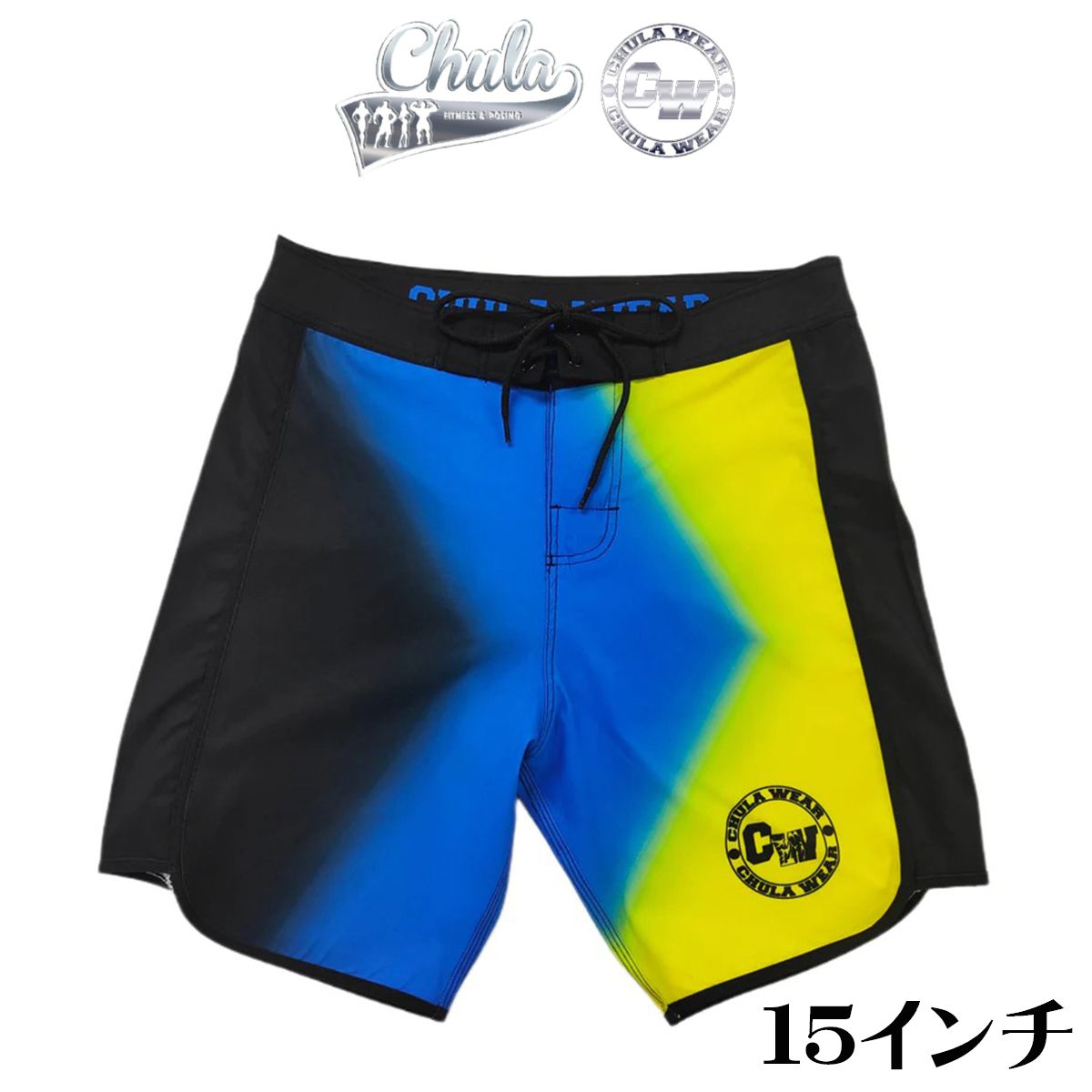 チュラウェア サーフパンツ CHULA WEAR ステージ ショーツ 水着 15 INCHES INDIGLO YELLOW ハーフパンツ 短パン フィジーカー 大会 メンズ 筋トレ ジム ウエア 衣類