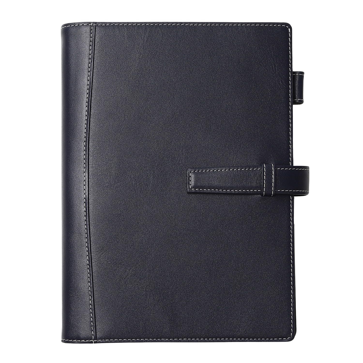 Lightex システム手帳 本革 植物タンニンなめし A5サイズ 6穴リング 軽量 a5monolether01 ネイビー