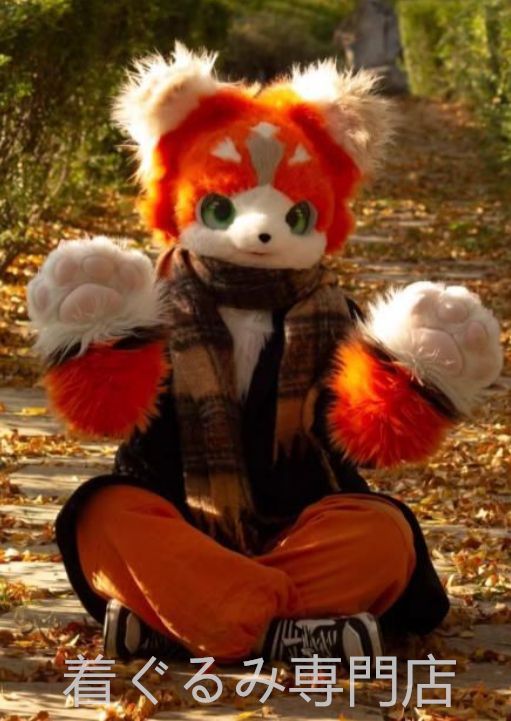 ファースーツ 着ぐるみセット 猫 オレンジ色 ケモノ 全頭ヘッド ぬいぐるみ コスプレ コスチューム