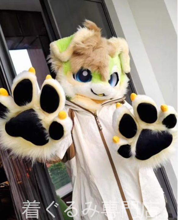 ファースーツ 着ぐるみセット 犬 緑 ケモノ 全頭ヘッド ぬいぐるみ コスプレ コスチューム kigurumi