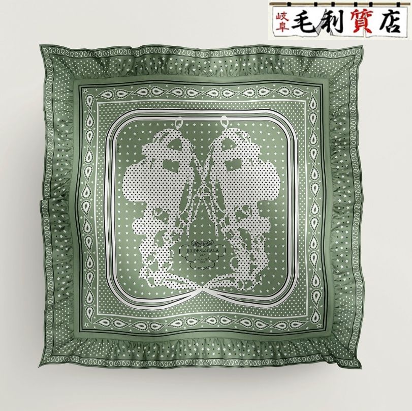 エルメス HERMES カレ 70 ブリッド ガラ バンダナ ドット シルク グリーン スカーフ レディース 小物