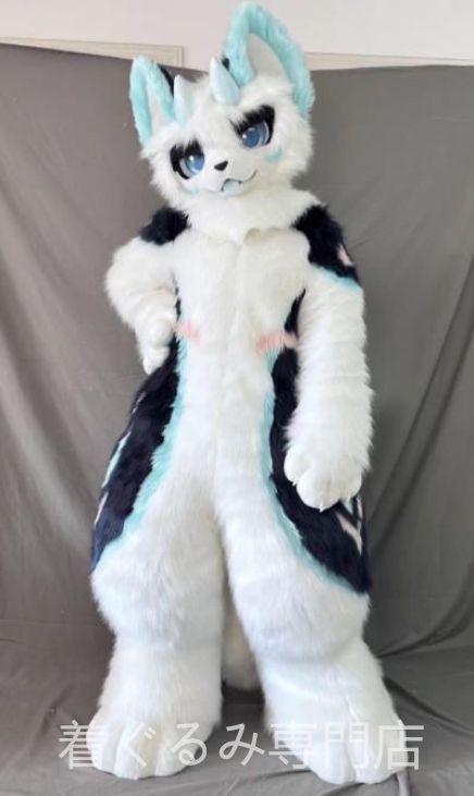 着ぐるみ ケモノ体 フルスーツ セット 青 紺色 ドラゴン 犬 全頭ヘッド