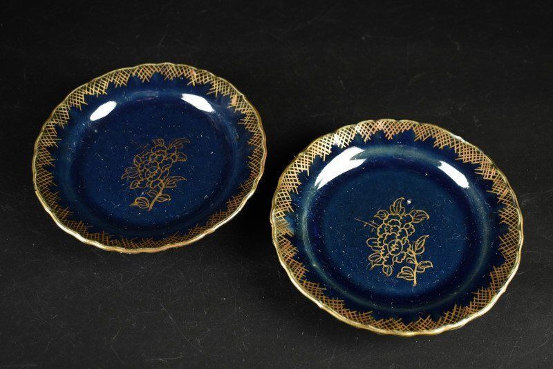  蔵C 9724 b 伊万里 瑠璃金彩花文 中皿 十客 14 5㎝ モダンアート 陶芸 工芸品