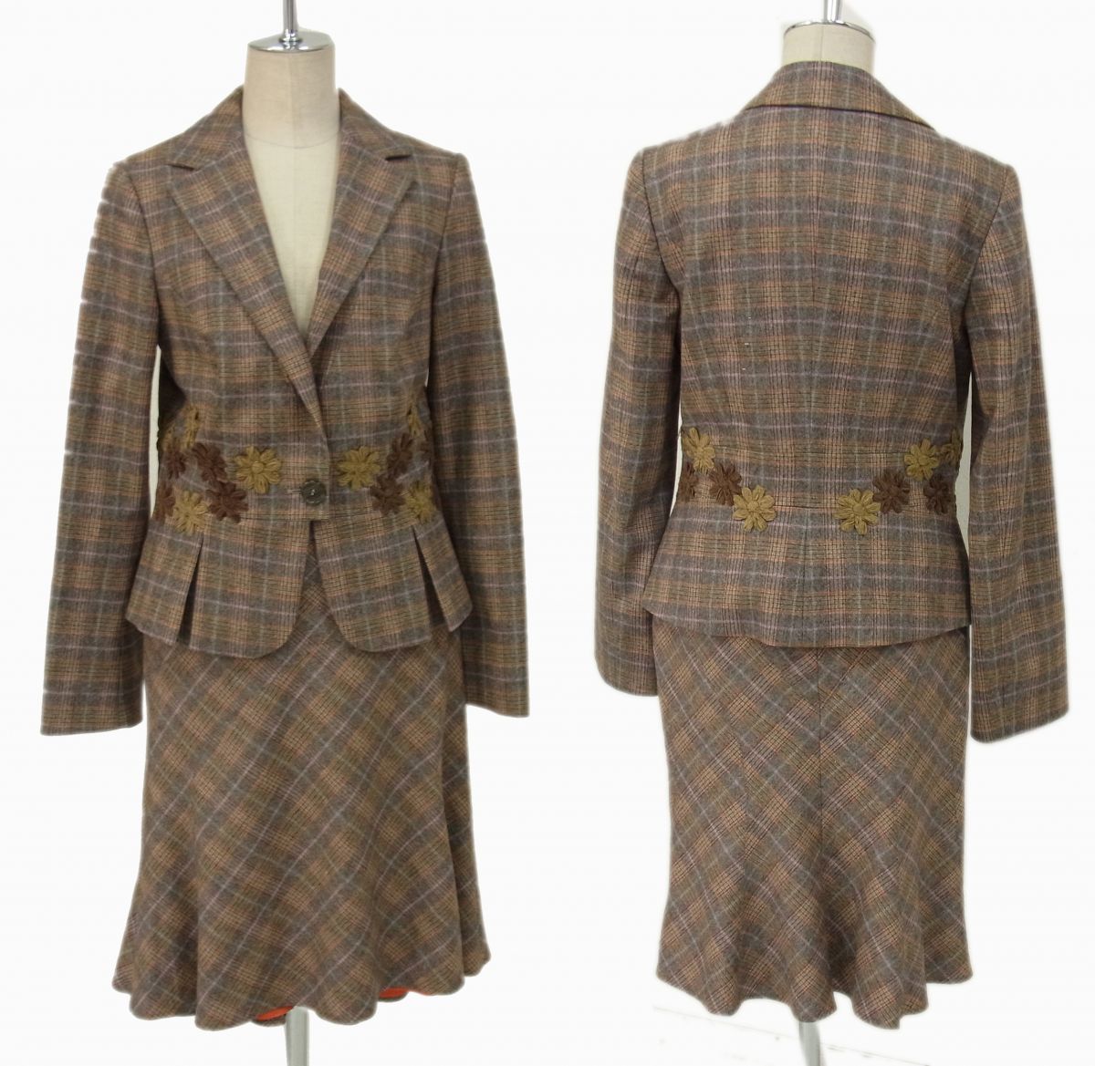 定価18万 ETRO エトロ スーツ チェック柄 ジャケット スカート セットアップ フラワー刺繍 ペイズリータグ レディース イタリア製