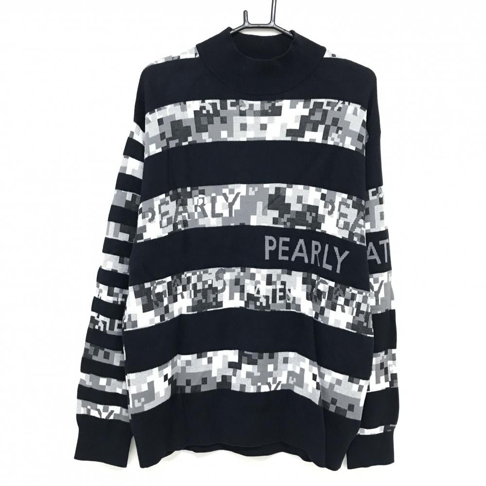 パーリーゲイツ ハイネックセーター ネイビー×グレー 一部総柄 コットン混 ニット メンズ 5 L ゴルフウェア モデル PEARLY GATES