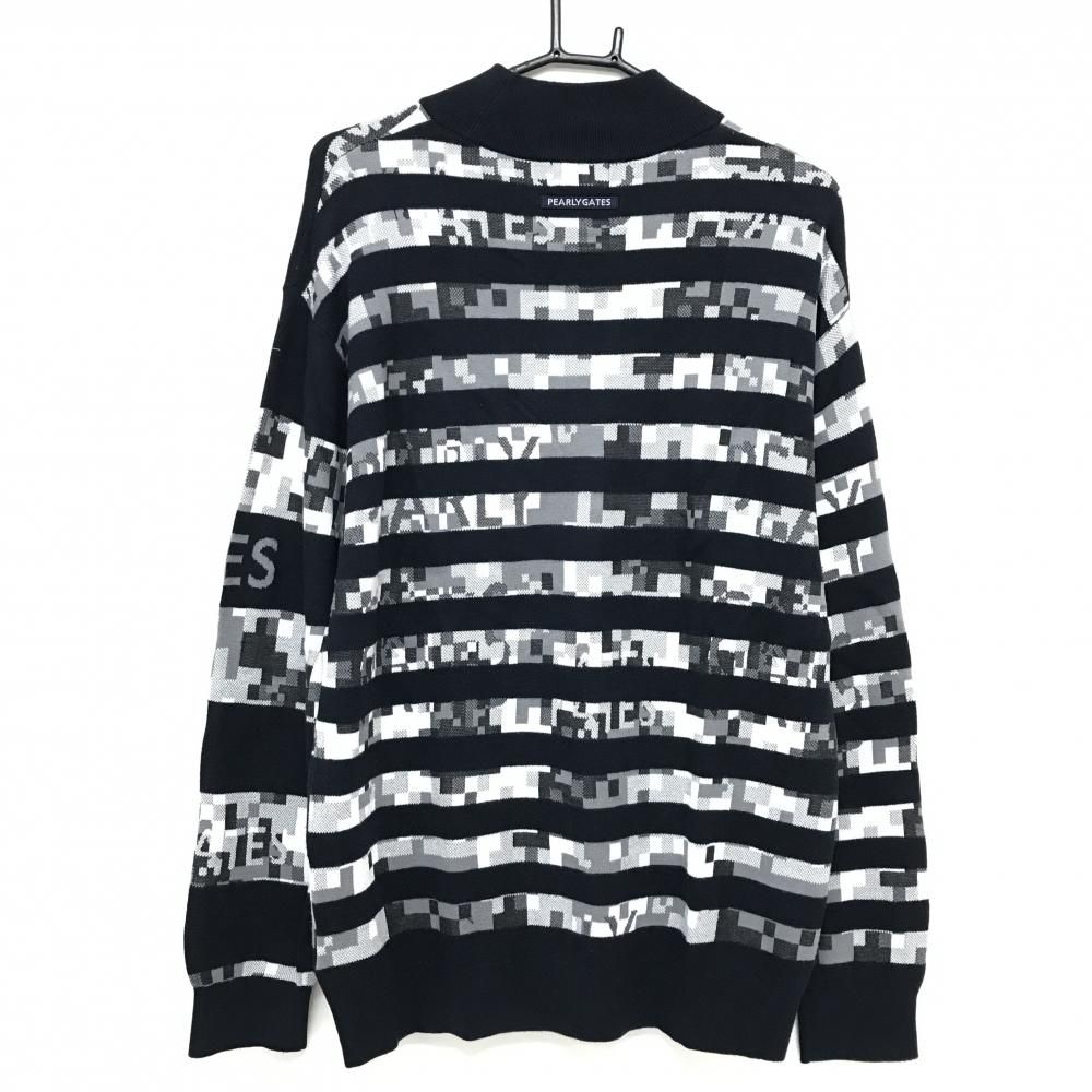パーリーゲイツ ハイネックセーター ネイビー×グレー 一部総柄 コットン混 ニット メンズ 5 L ゴルフウェア モデル PEARLY GATES